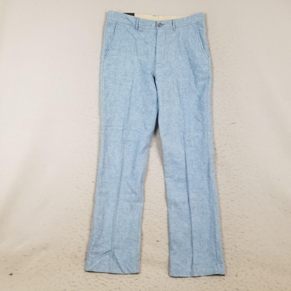 Sons Of Intrigue Pants Mens 34 Blue Chambray Linen Cotton Straight Fit Casual
